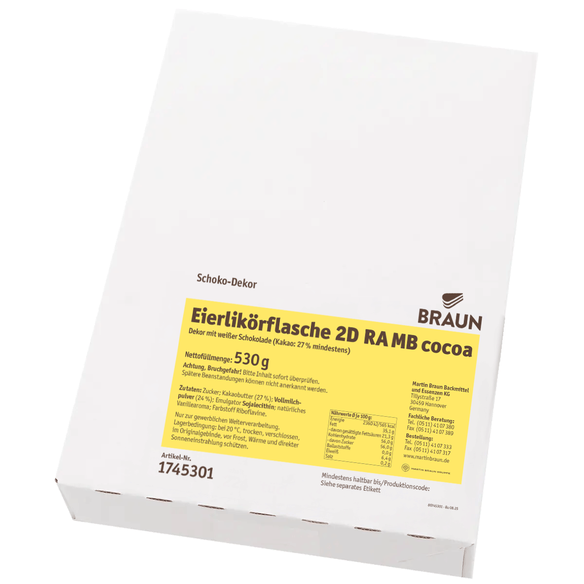 Schoko-Dekor Eierlikörflasche 2D RA MB cocoa