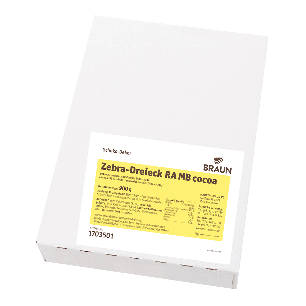 Schoko-Dekor Zebra-Dreieck RA MB cocoa